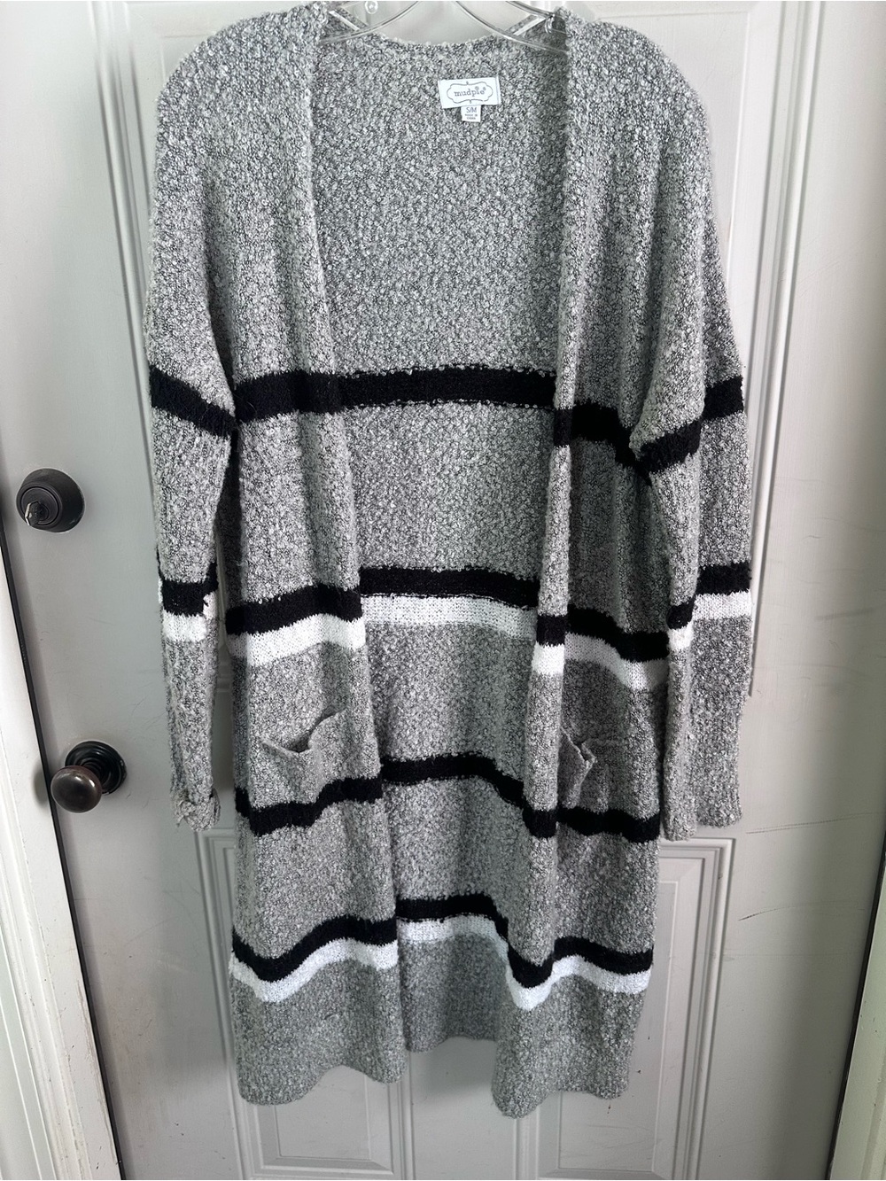 Mud Pie Gray Striped Open-Front Cardigan with Pockets